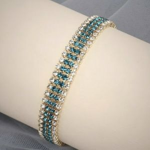 NEW Blue And Gold Tennis Bracelet With Rhinestones